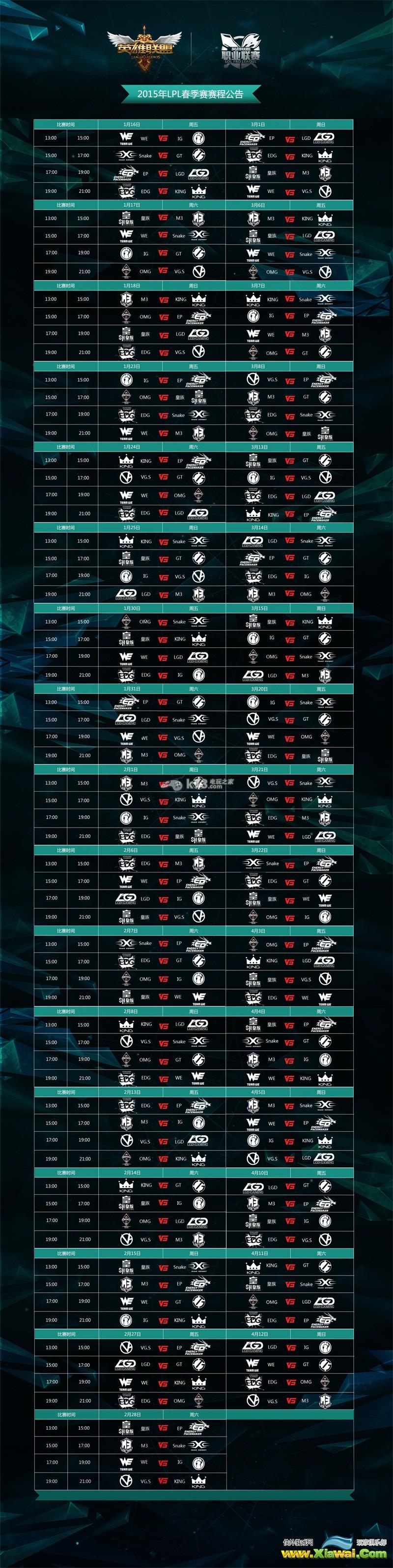 LOL2015职业联赛春季赛主赛程内容